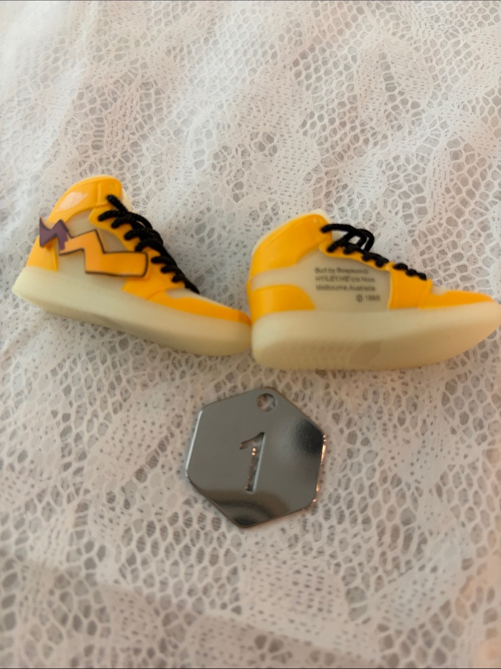 1, Pikachu Logo Theme Yellow High-Top mini Sneakers for Labubu Doll